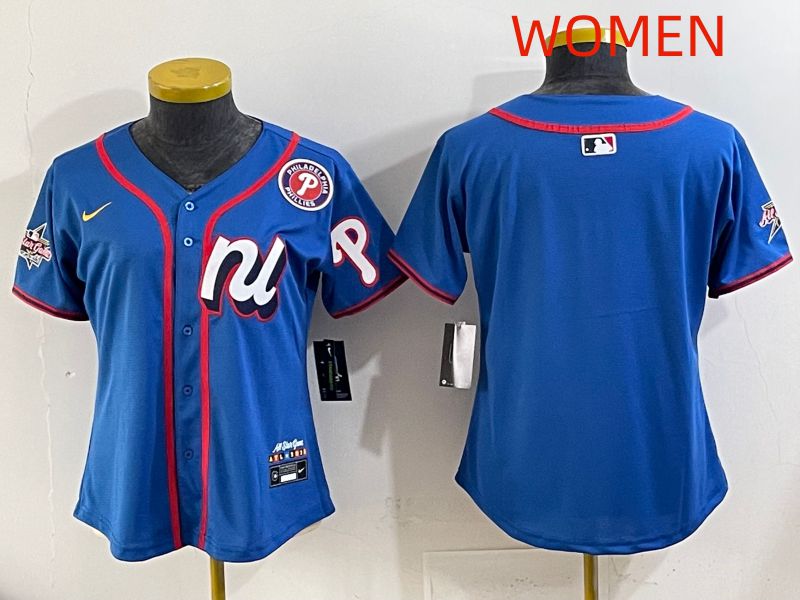 Women 2025 Philadelphia Phillies Blank Blue All star Nike MLB Jersey style 02->youth mlb jersey->Youth Jersey
